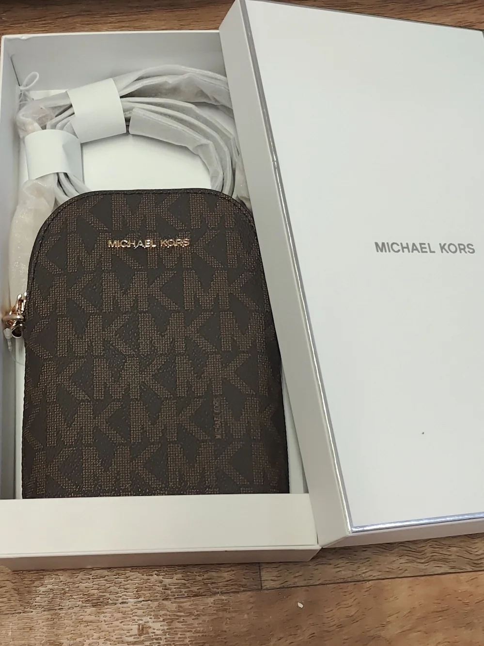 ( Brand New )Michael Kors Brown MK Logo Crossbody Bag With Box